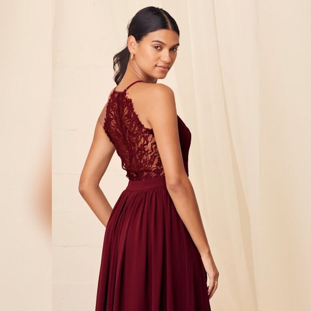 Love Spell Burgundy Lace-Back Maxi Dress
